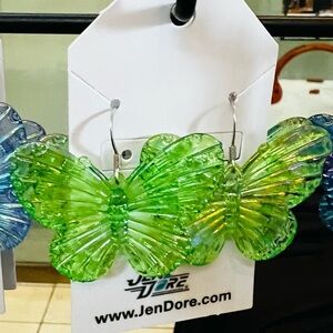 JenDore Handmade Green Butterfly Dangle Drop Earrings Hypoallergenic